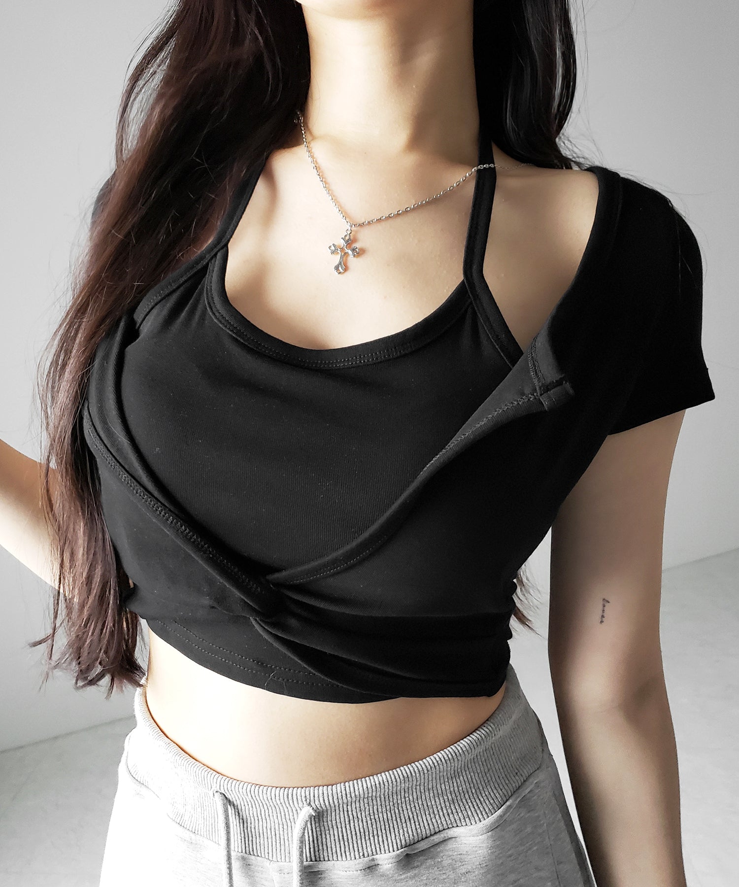 ホルターネックレイヤードショートぴちTシャツ / halter neck layered short pichi T-shirts