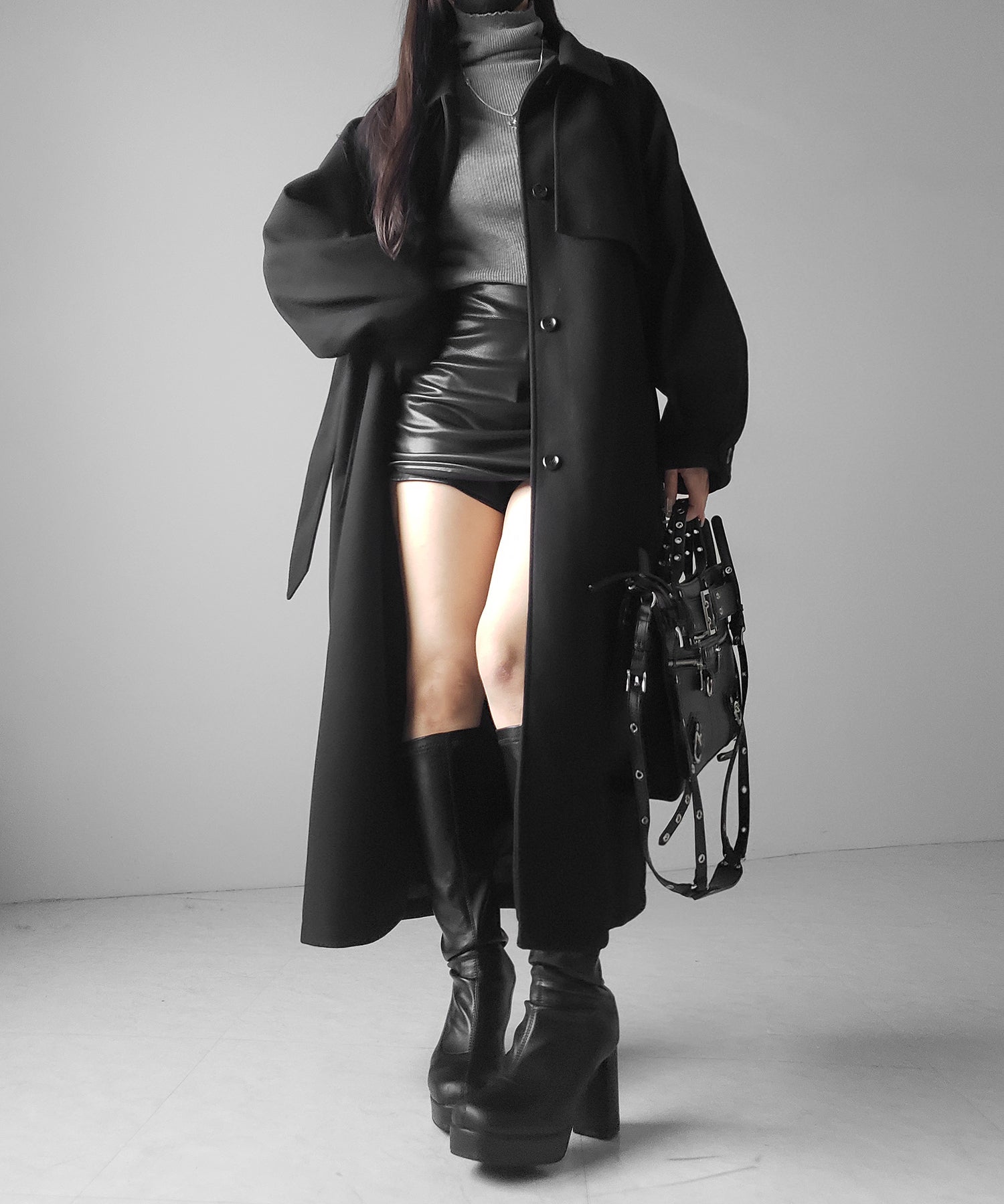 【 ウエストマークベルトSET 】2WAY ステンカラーレディメルトンロングコート / 2WAY soutien collar lady melton long coat