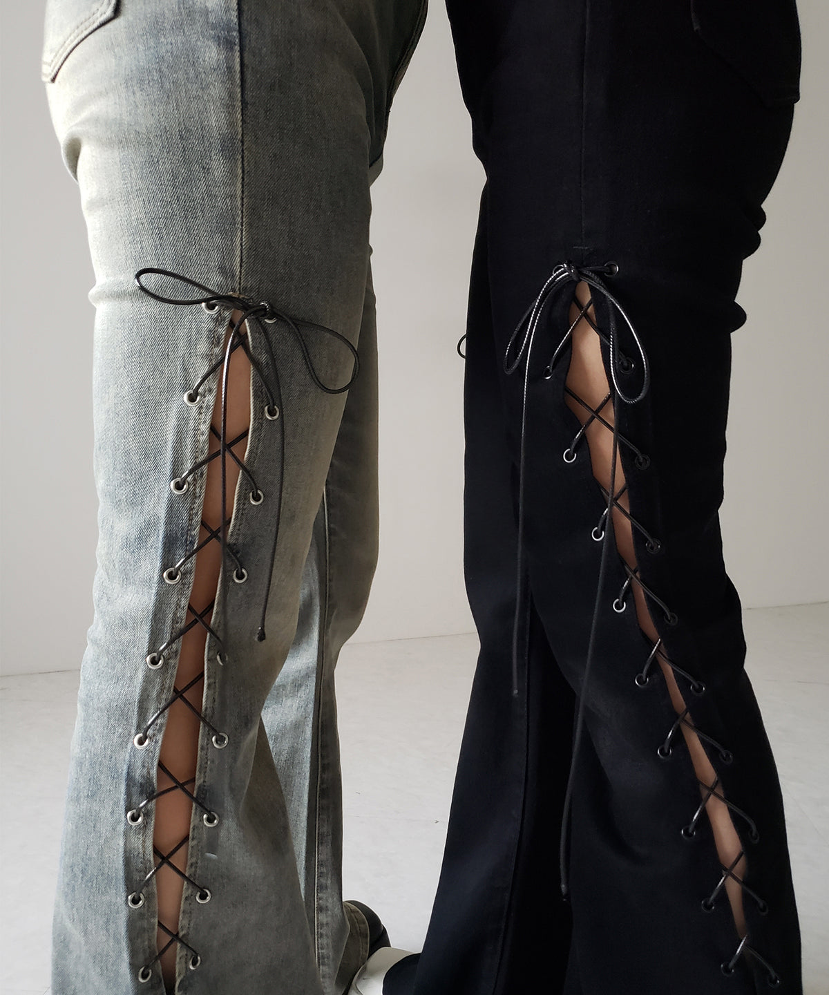 レースアップカットアウトストレッチフレアデニム / lace up cutout stretch flare denim