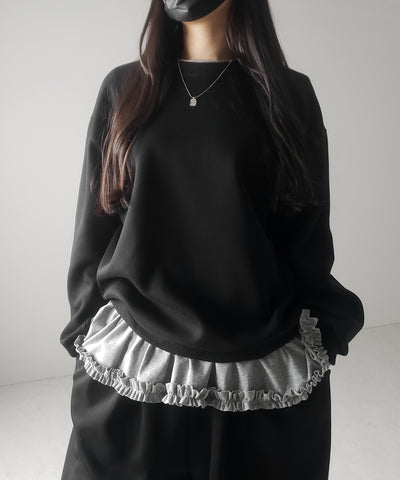 裾フリルレイヤード長袖トップス / hem frill layered long sleeve tops