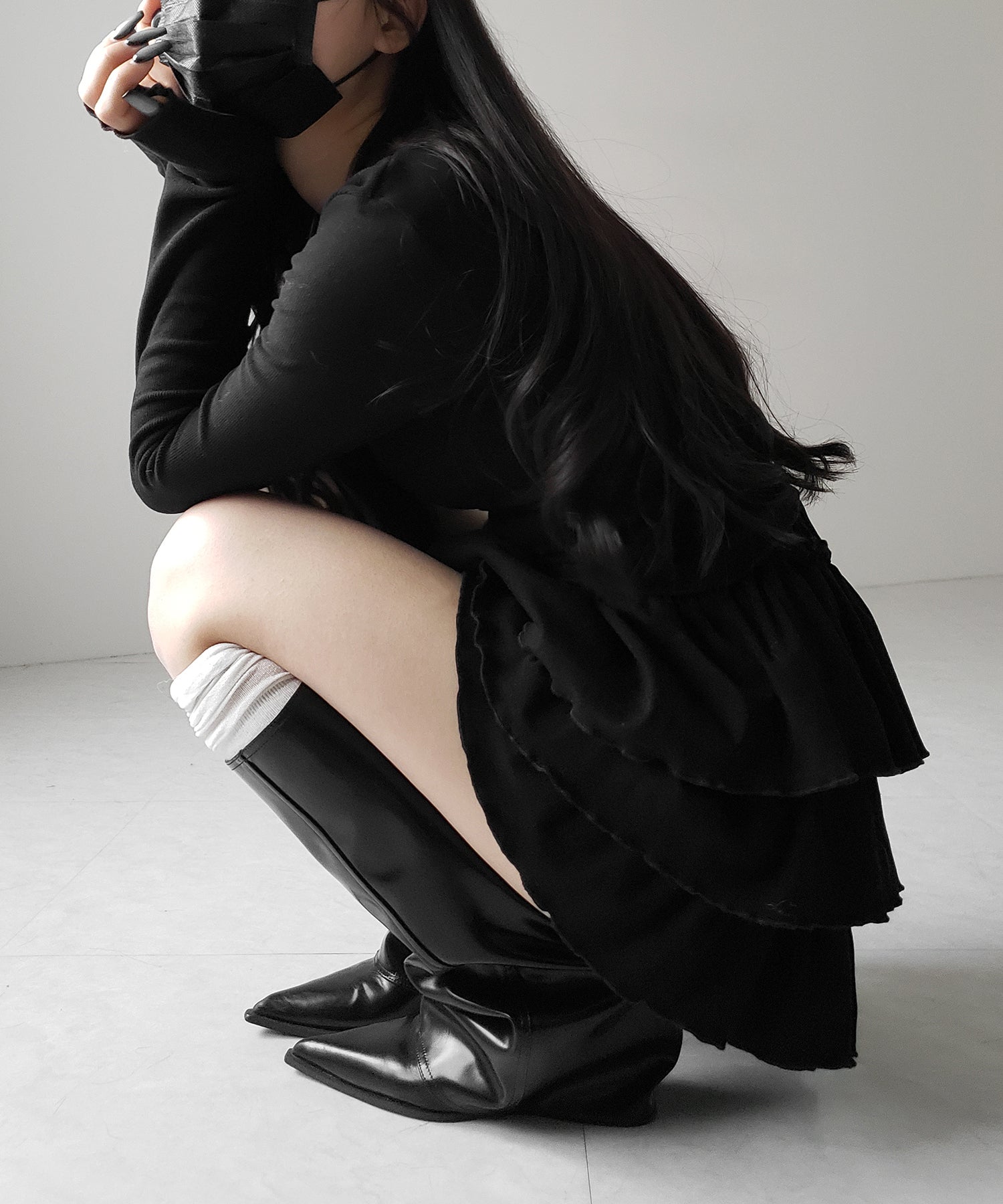 【 新色ピンク追加!4color 】3段フリルカットソーミニスカパン / 3 frill cutsew mini skirt pants