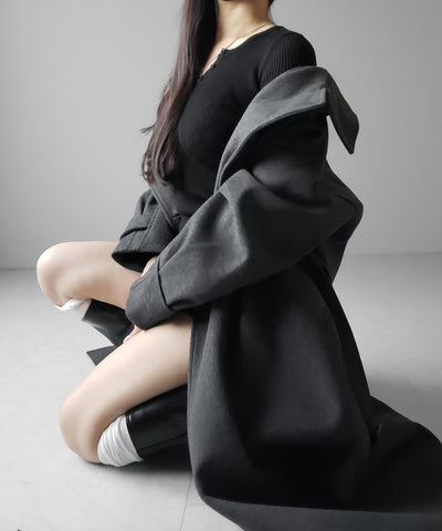 【 ウエストマークベルトSET 】2WAY スタンドカラーレディメルトントレンチロングコート / 2WAY stand collar lady melton trench long coat