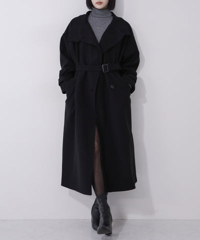 【 ウエストマークベルトSET 】2WAY スタンドカラーレディメルトントレンチロングコート / 2WAY stand collar lady melton trench long coat