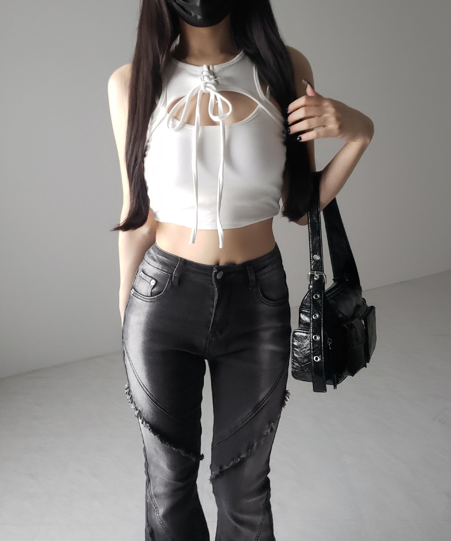 フリンジデザインヴィンテージライクストレッチフレアデニム / fringe design vintage-like stretch flare denim