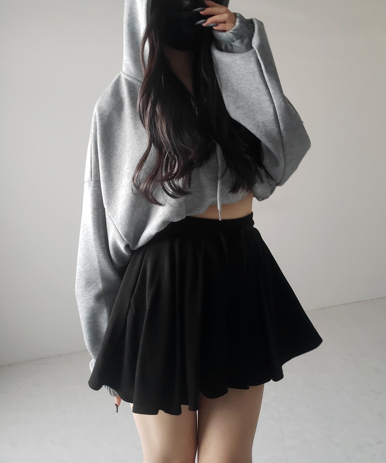 【インナーパンツ裏地付 】ハイウエストカットフレアミニスカート / High waist cut flare mini skirt