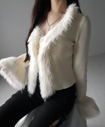 シャギーファードッキングリブニットカーディガン / shaggy fur docking rib knit cardigan
