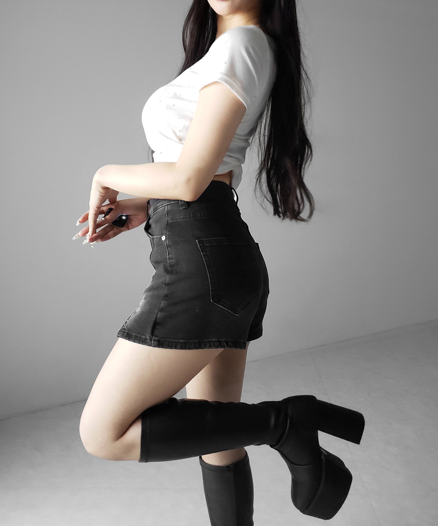 ミニスリットストレッチレイヤードデニムミニスカパン / mini slit stretch layered denim mini skirt pants