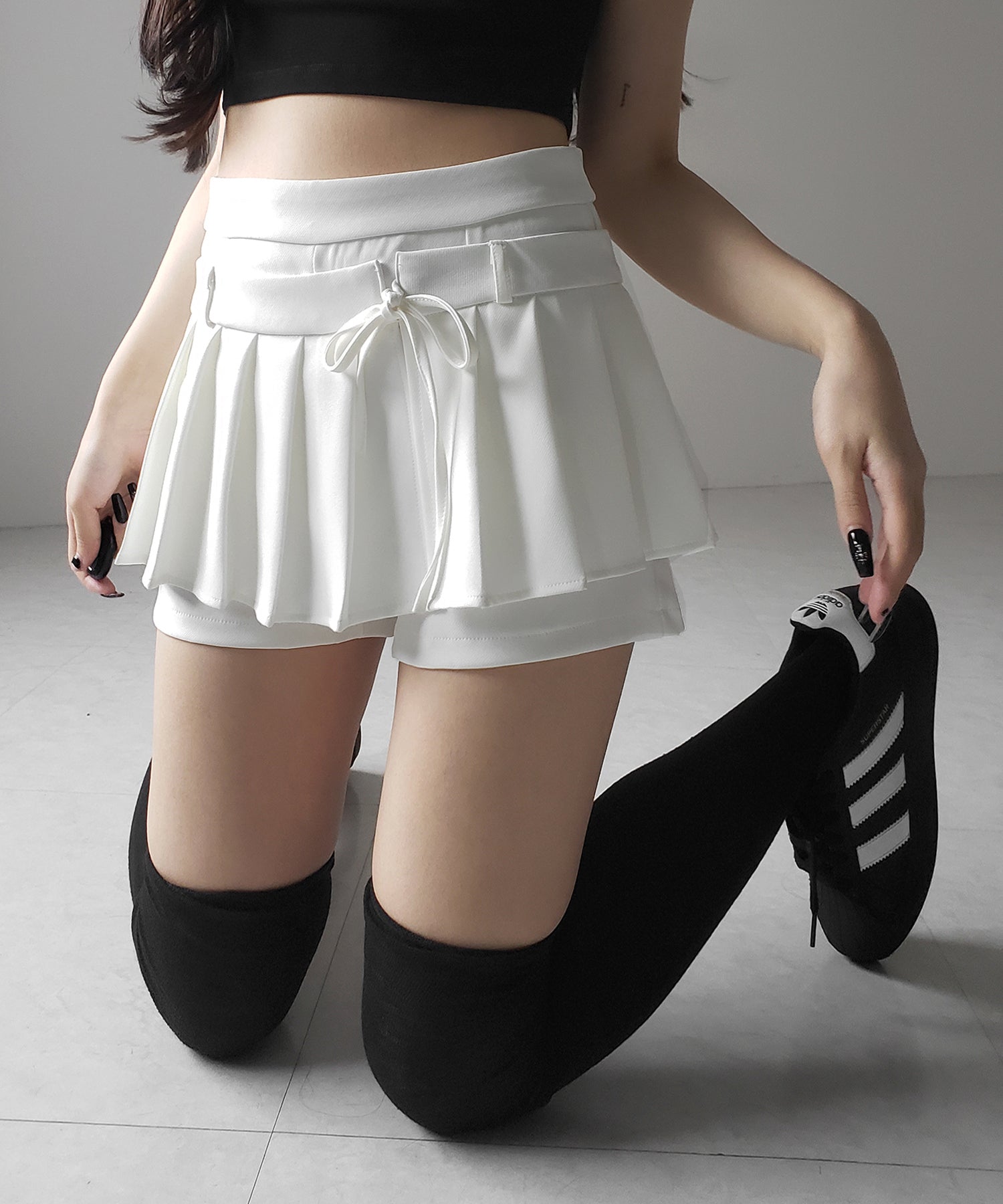 ストラップリボンプリーツショートパンツ / strap ribbon pleated short pants