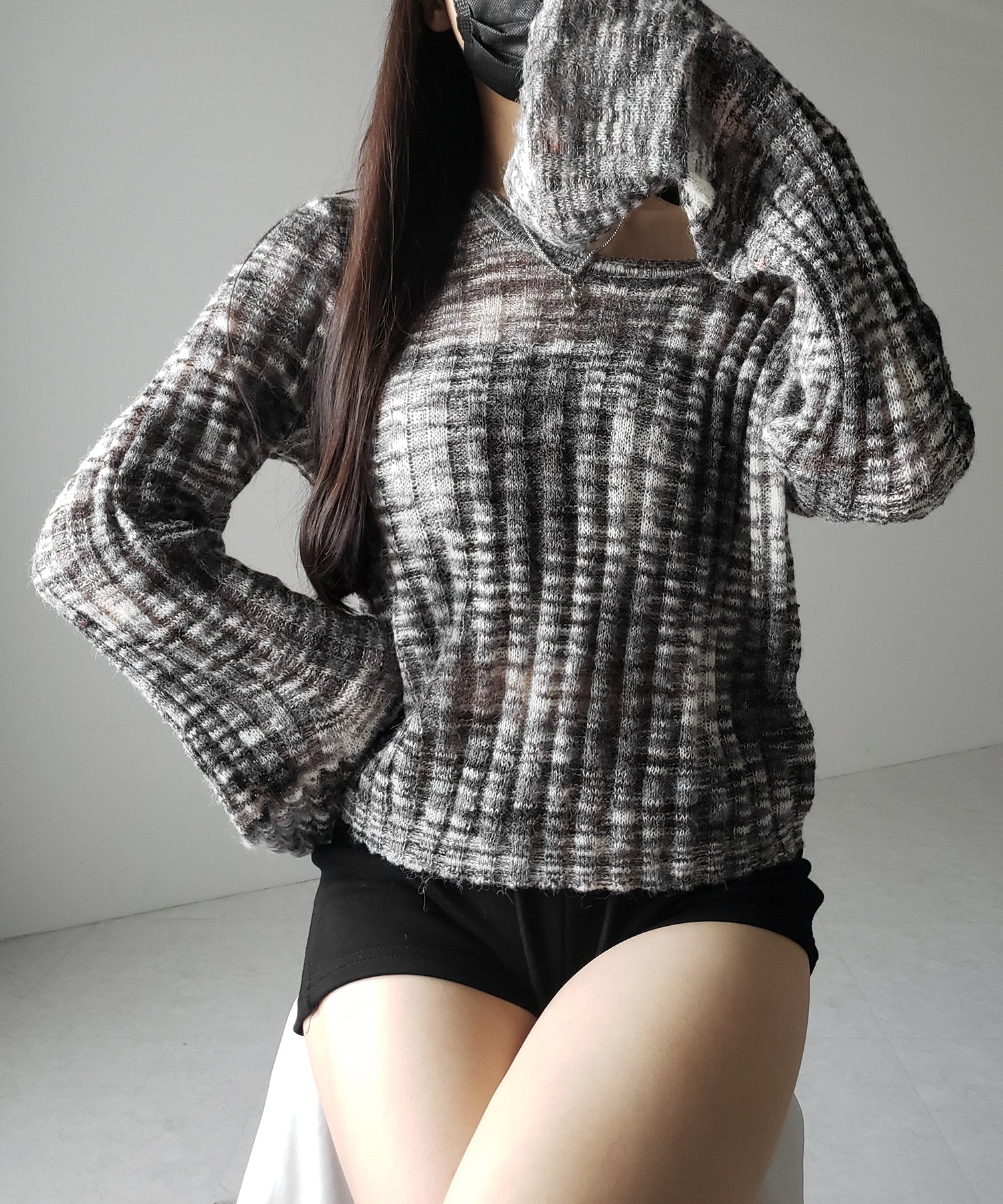 メランジルーズシアーリブニット / melange loose sheer rib knit