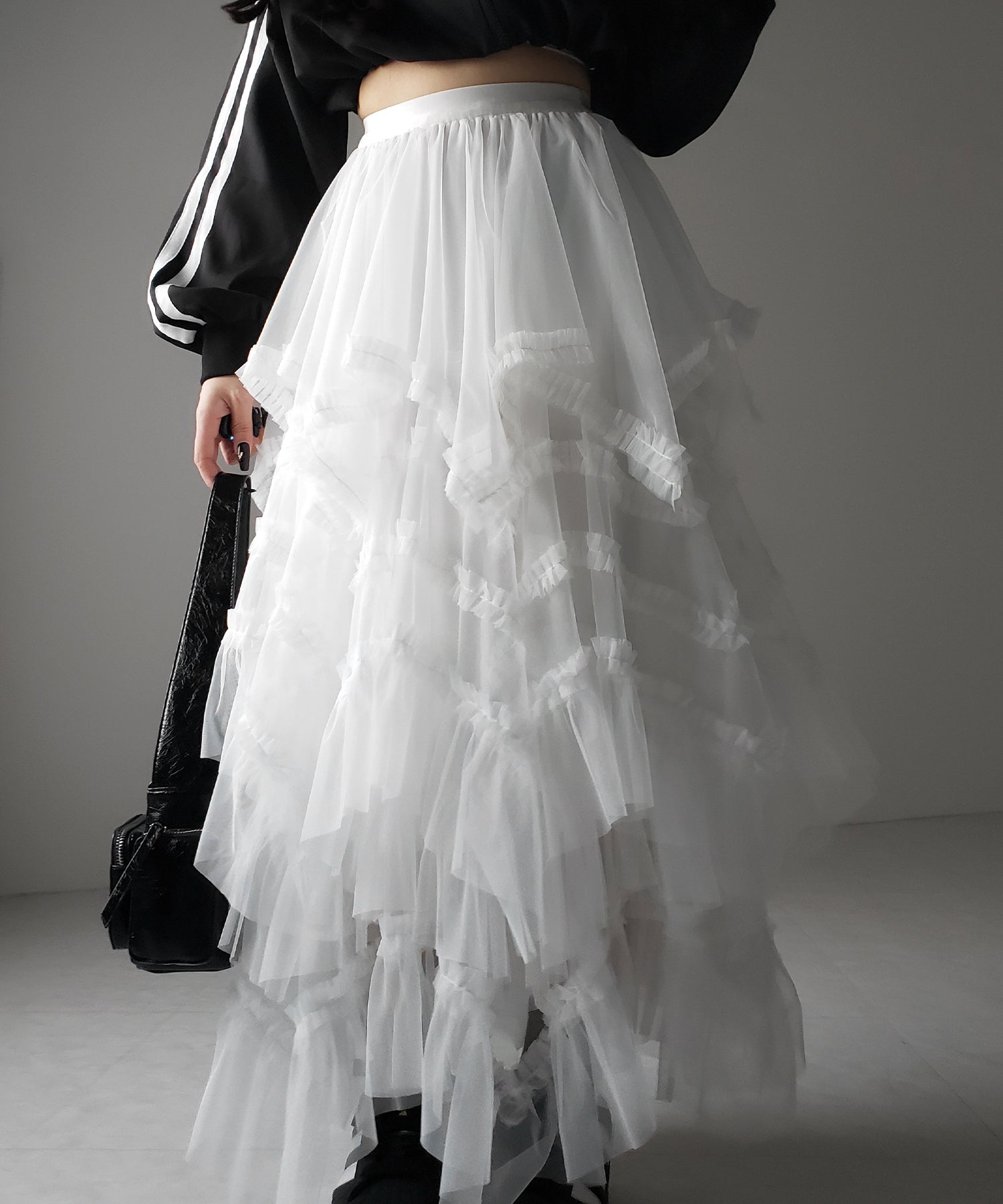 レイヤードボリュームフリルチュールスカート / layered volume frill tulle skirt