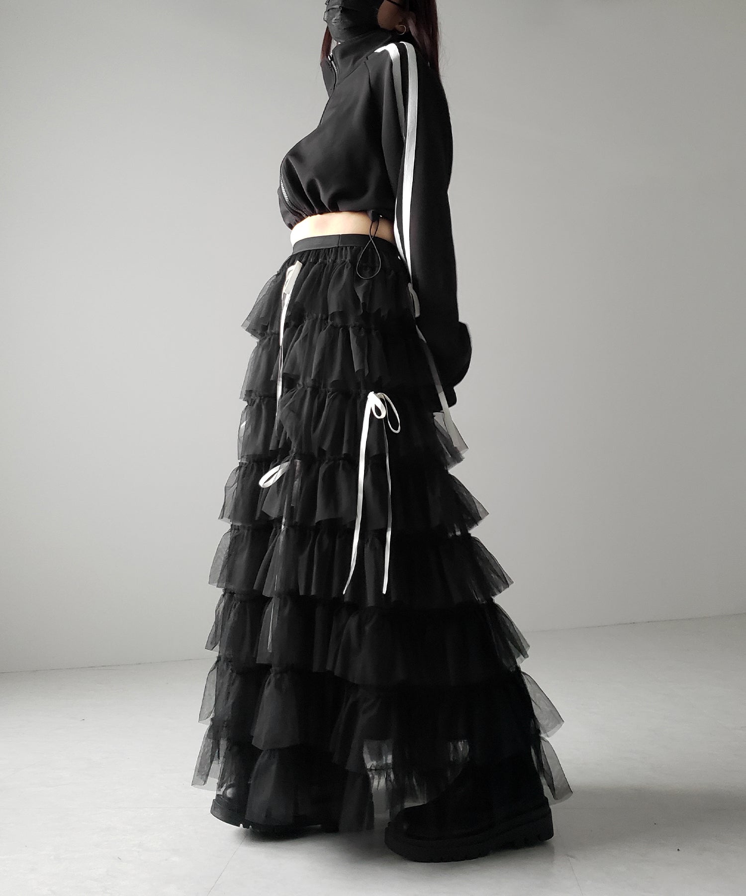 【 4color 】ストラップリボンバレエコアチュールスカート /strap ribbon ballet core tulle skirt
