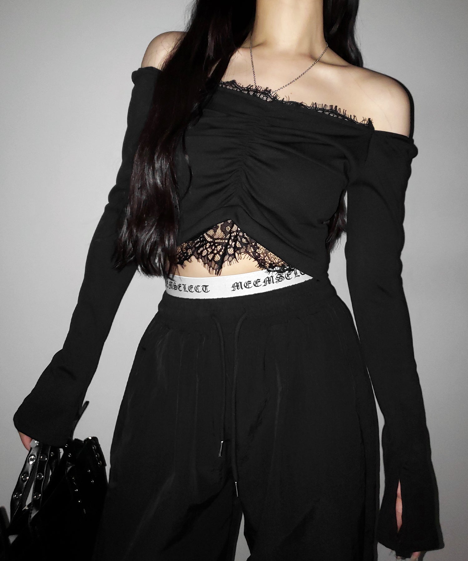 【 2color / 裾絞り可能 】ウエストロゴナイロンライクワッシャーワイドパンツ / waist logo nylon-like washer wide pants