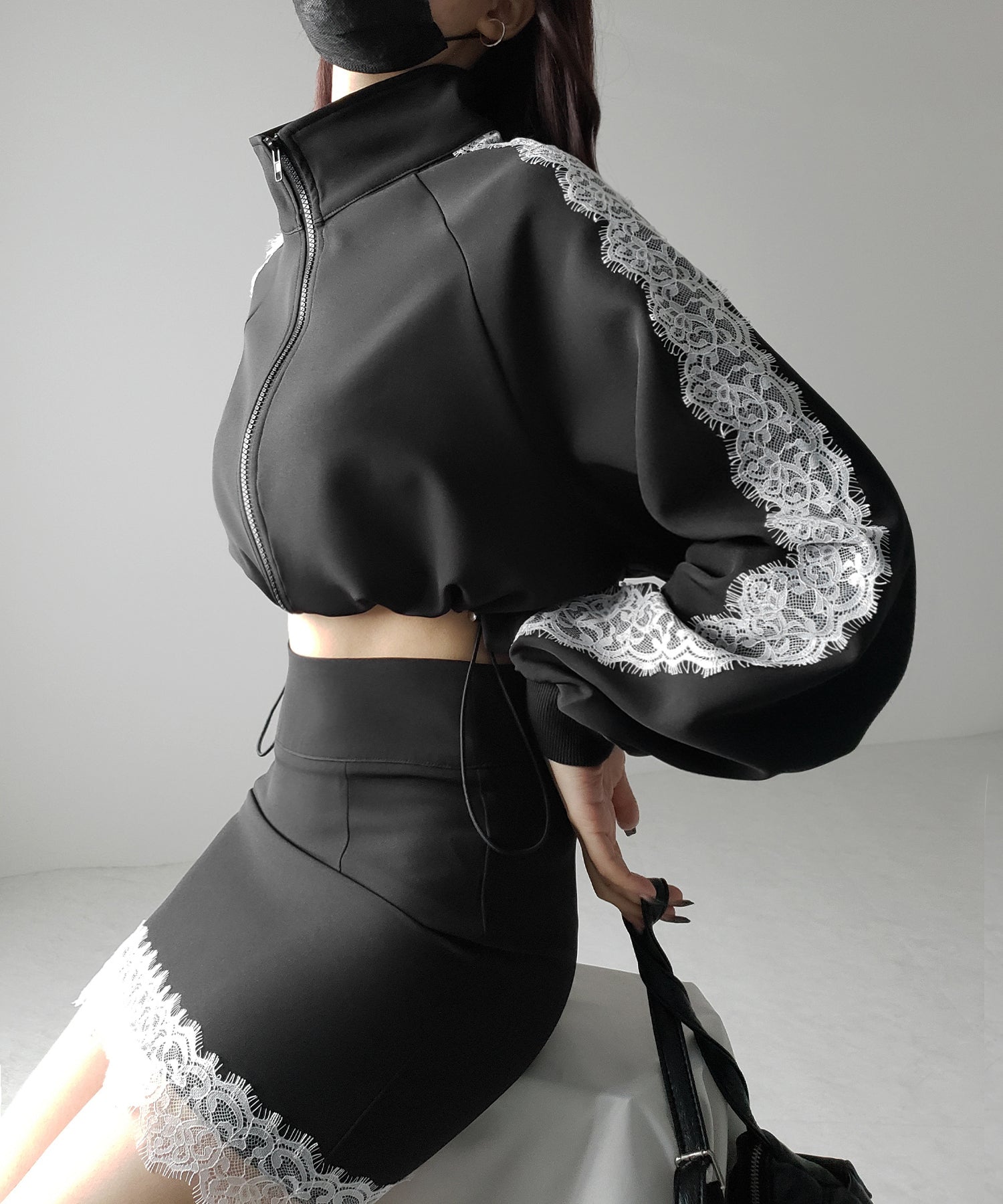 【 セットアップ着用可能 】サイドラインハイウエストミニスカート / sideline high waist mini skirt