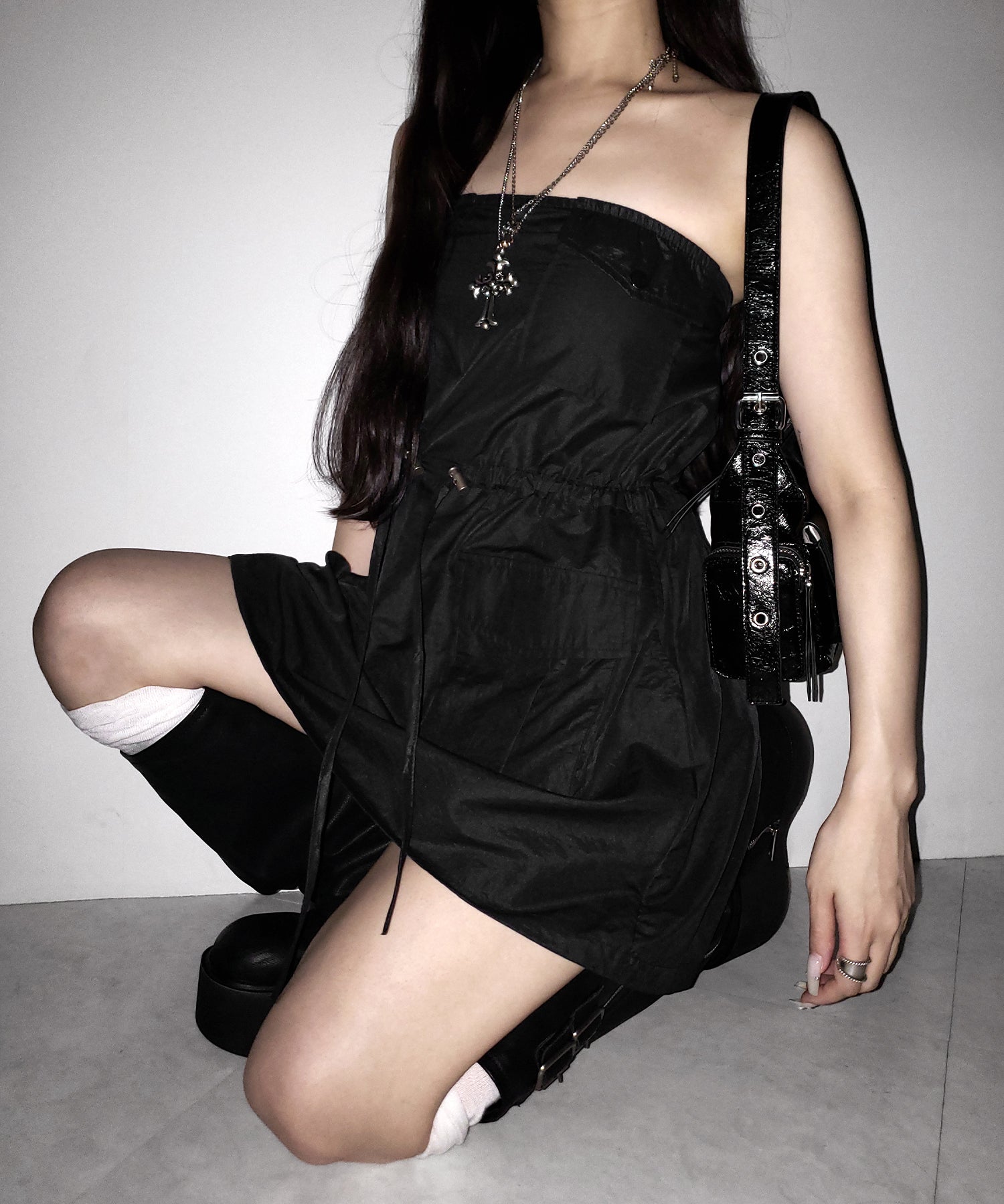 【 2color 】アウトポケットナイロンカーゴミニワンピ /out pocket nylon cargo mini onepiece