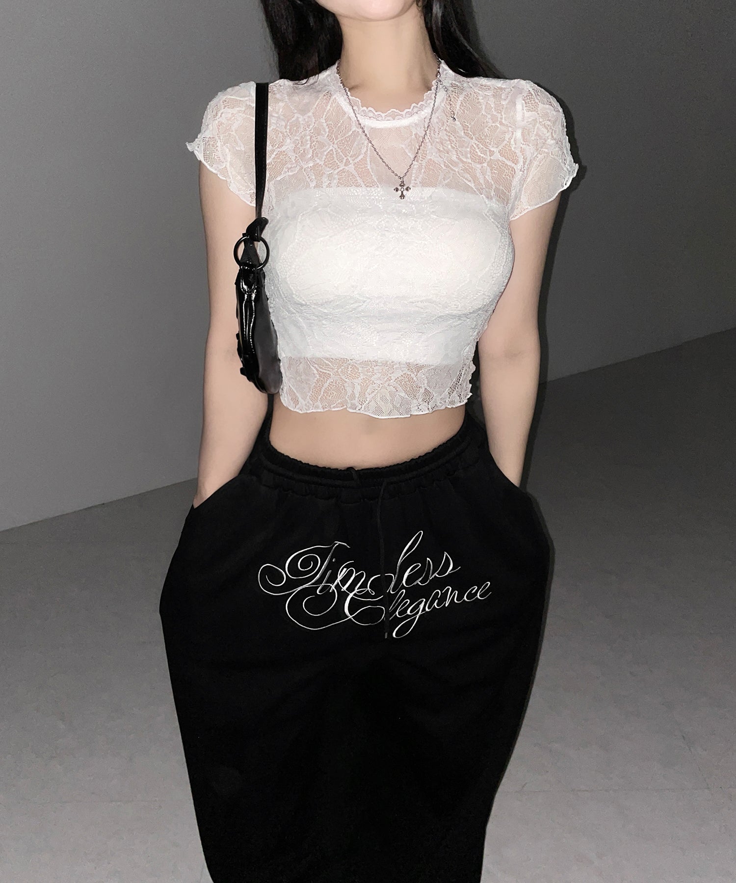 ストレッチレースショートメローTシャツ / stretch lace short mellow T-shirts