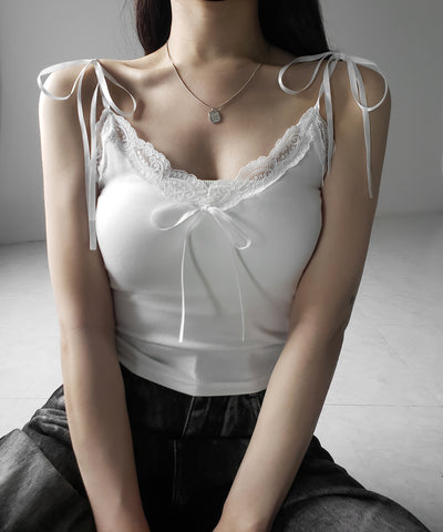 3サテンリボンレースリブキャミソール / three satin ribbon lace lib camisole