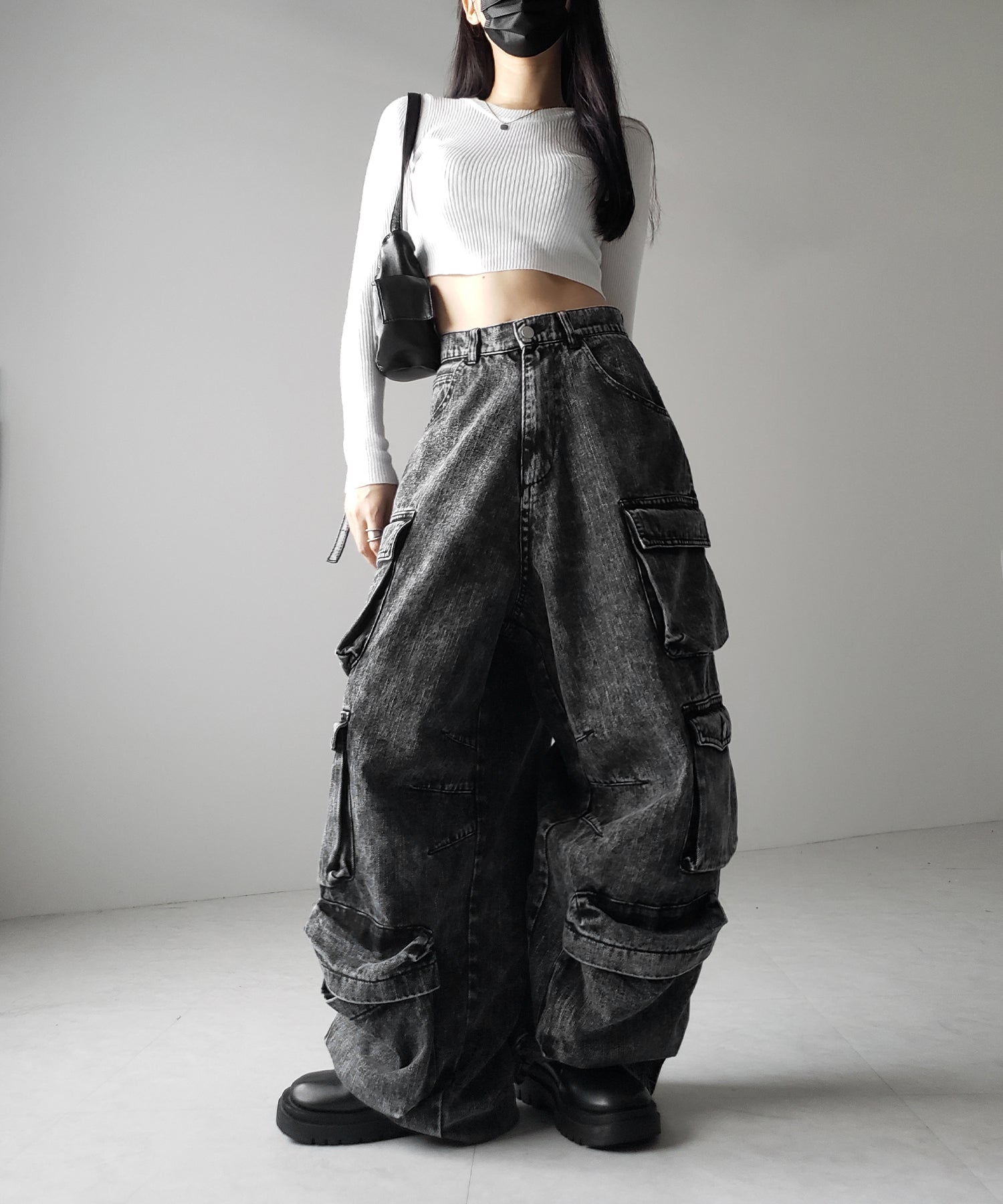 【 デニムセットアップ着用可能 】ヴィンテージケミカルブリーチヘビーワイドカーゴデニム / vintage chemical bleach heavy wide cargo denim