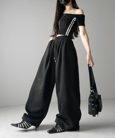 ジップアップオフショルサイドラインTシャツ / zipup off shoulder sideline T-shirt