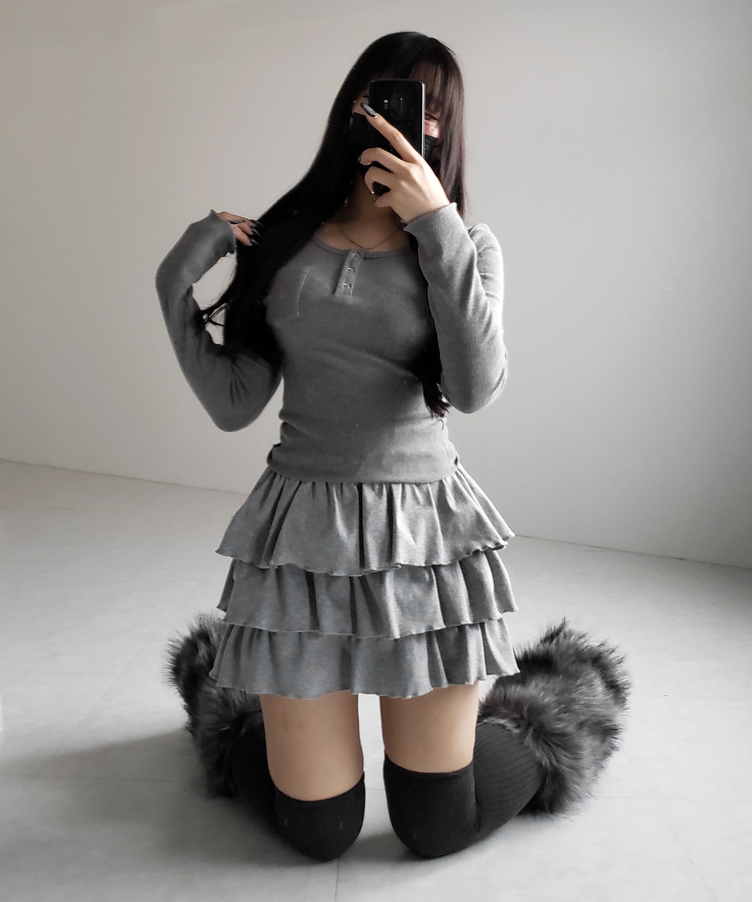 【 新色ピンク追加!4color 】3段フリルカットソーミニスカパン / 3 frill cutsew mini skirt pants