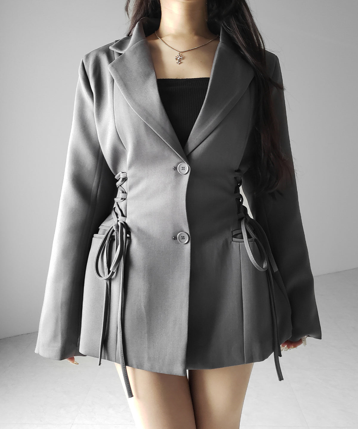 レースアップリボンスリムテーラードジャケット / lace-up ribbon slim tailored jacket