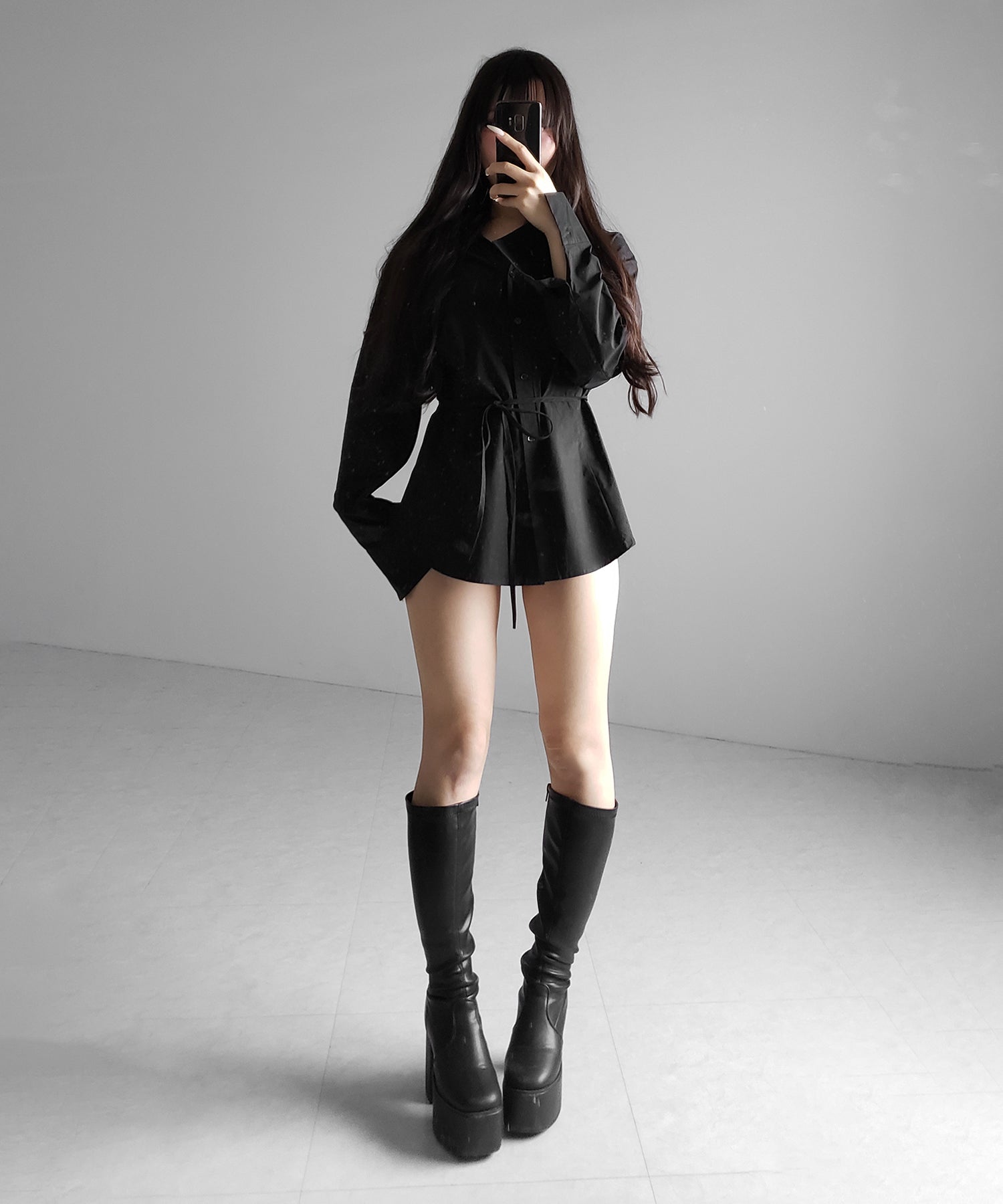 ストラップリボンレディフレアシャツ / strap ribbon lady flare shirts