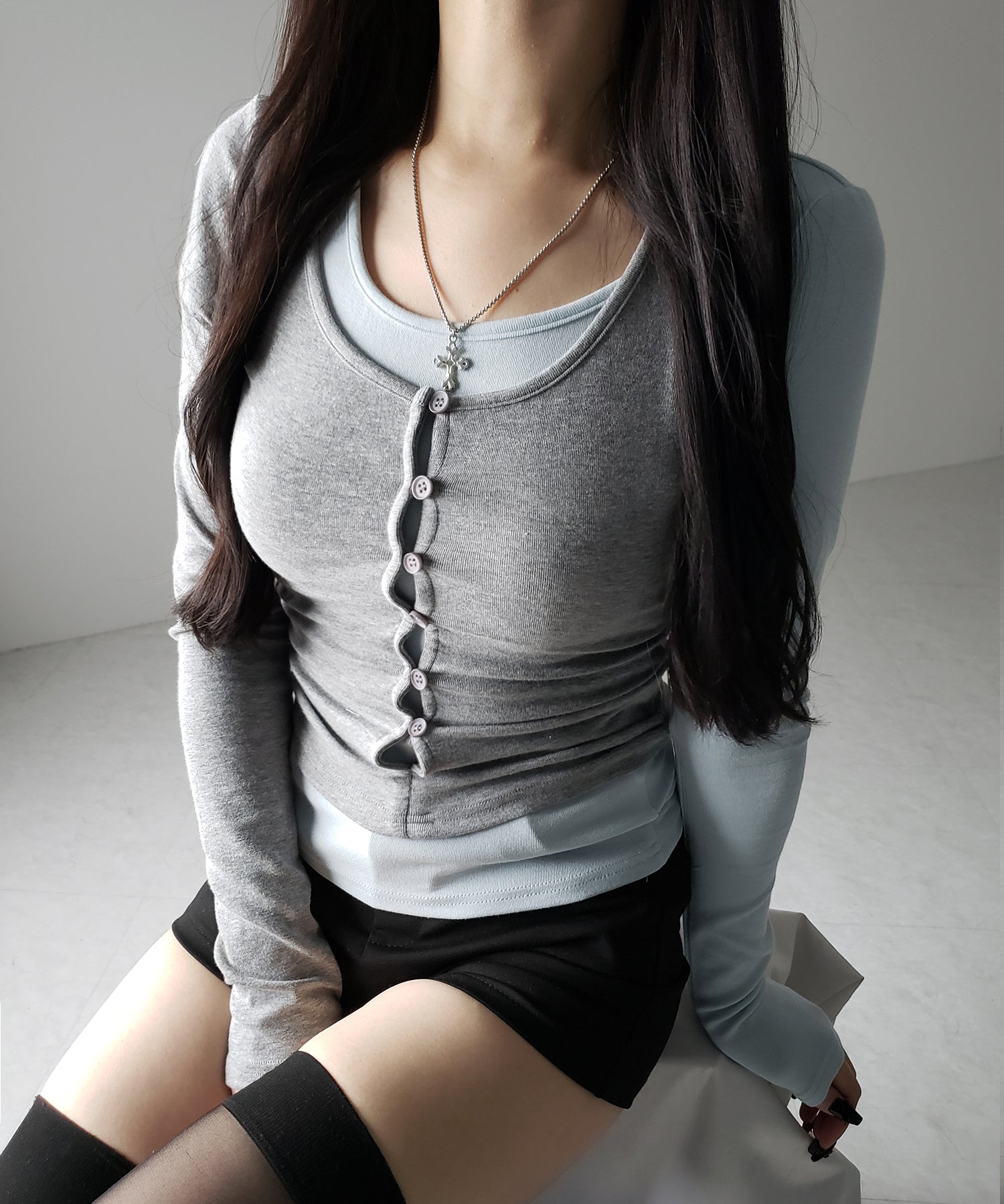 【 2color 】ブロッキングセットレイヤードトップス / blocking set layered tops