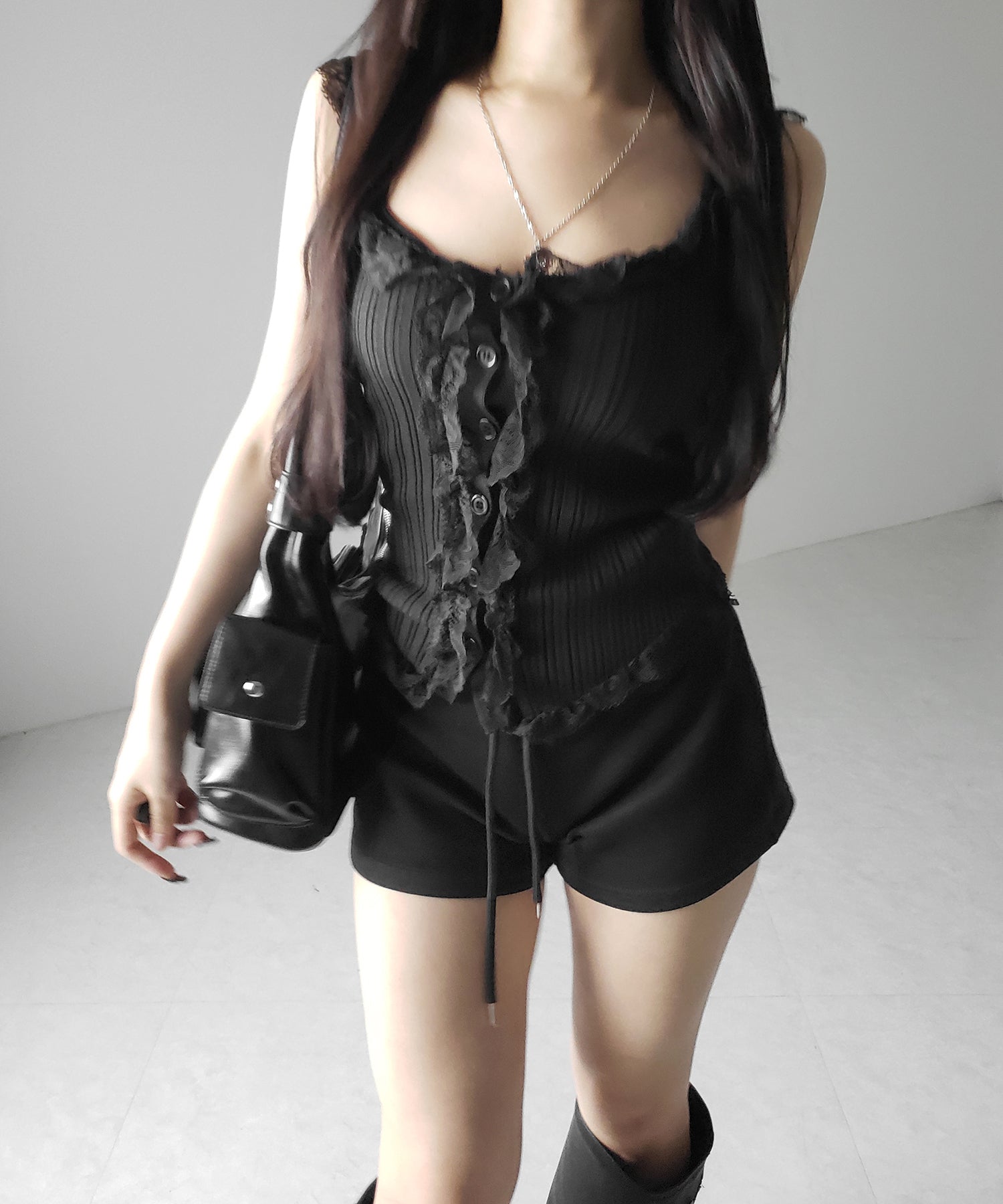 【 2color 】レースフリルドッキングリブニットキャミタンク / lace frill docking lib knit cami tank