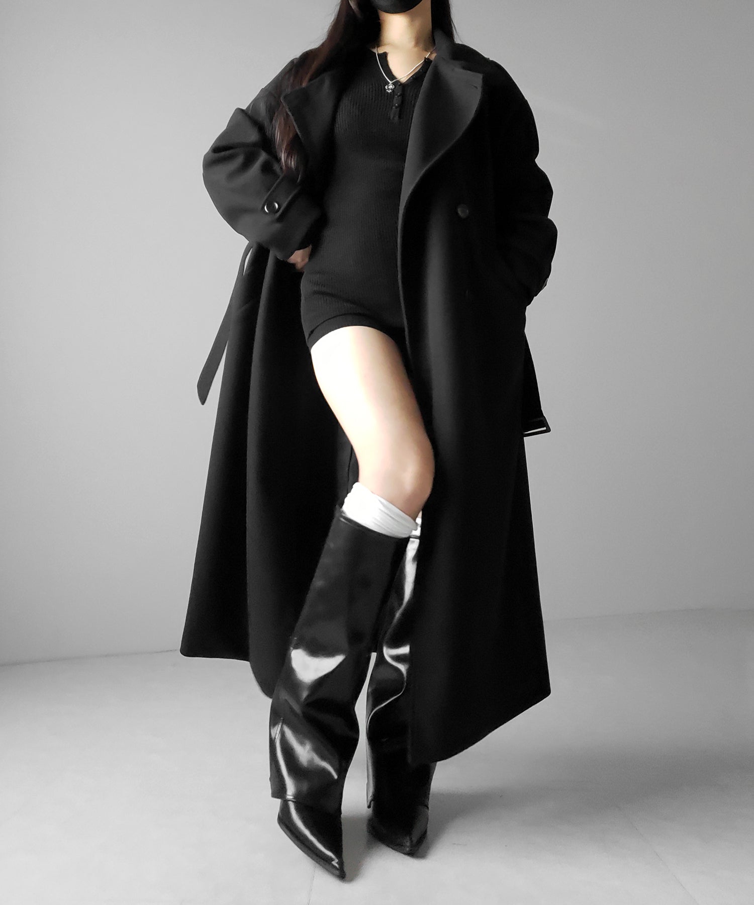 【 ウエストマークベルトSET 】2WAY スタンドカラーレディメルトントレンチロングコート / 2WAY stand collar lady melton trench long coat