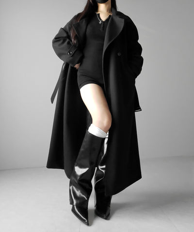 【 ウエストマークベルトSET 】2WAY スタンドカラーレディメルトントレンチロングコート / 2WAY stand collar lady melton trench long coat