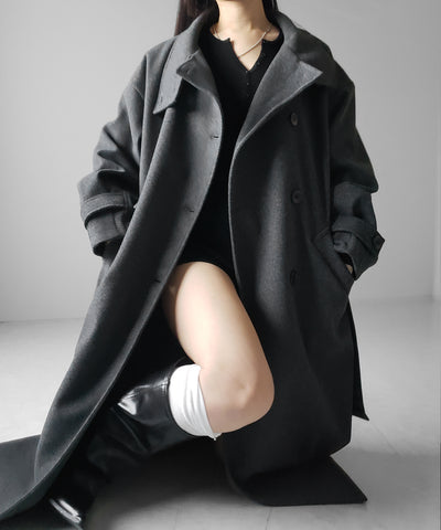 【 ウエストマークベルトSET 】2WAY スタンドカラーレディメルトントレンチロングコート / 2WAY stand collar lady melton trench long coat