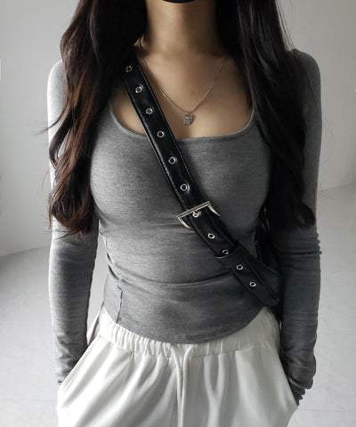 【 A4収納可 】ハトメデザインベルテッドワンハンドルショルダーバッグ / Eyelet design belted onehandle shoulder bag