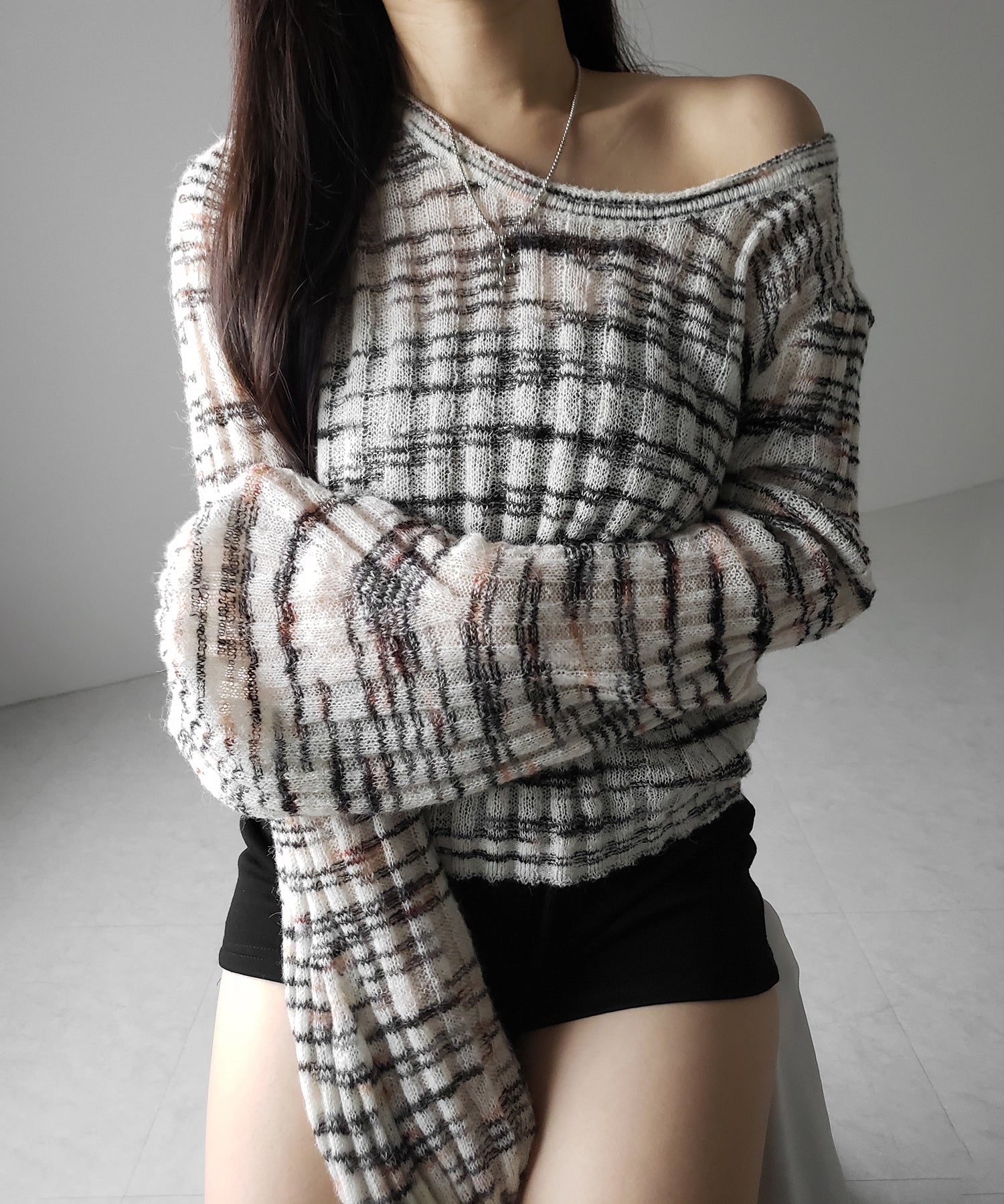 メランジルーズシアーリブニット / melange loose sheer rib knit