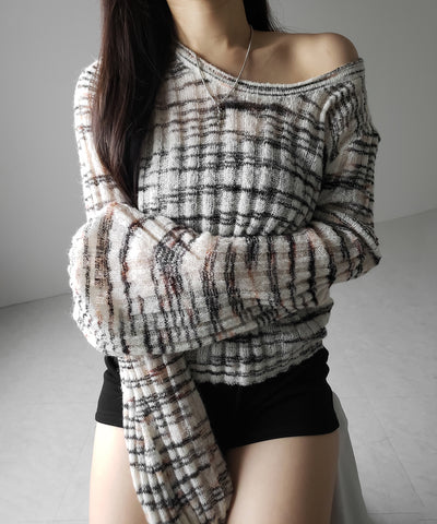 メランジルーズシアーリブニット / melange loose sheer rib knit