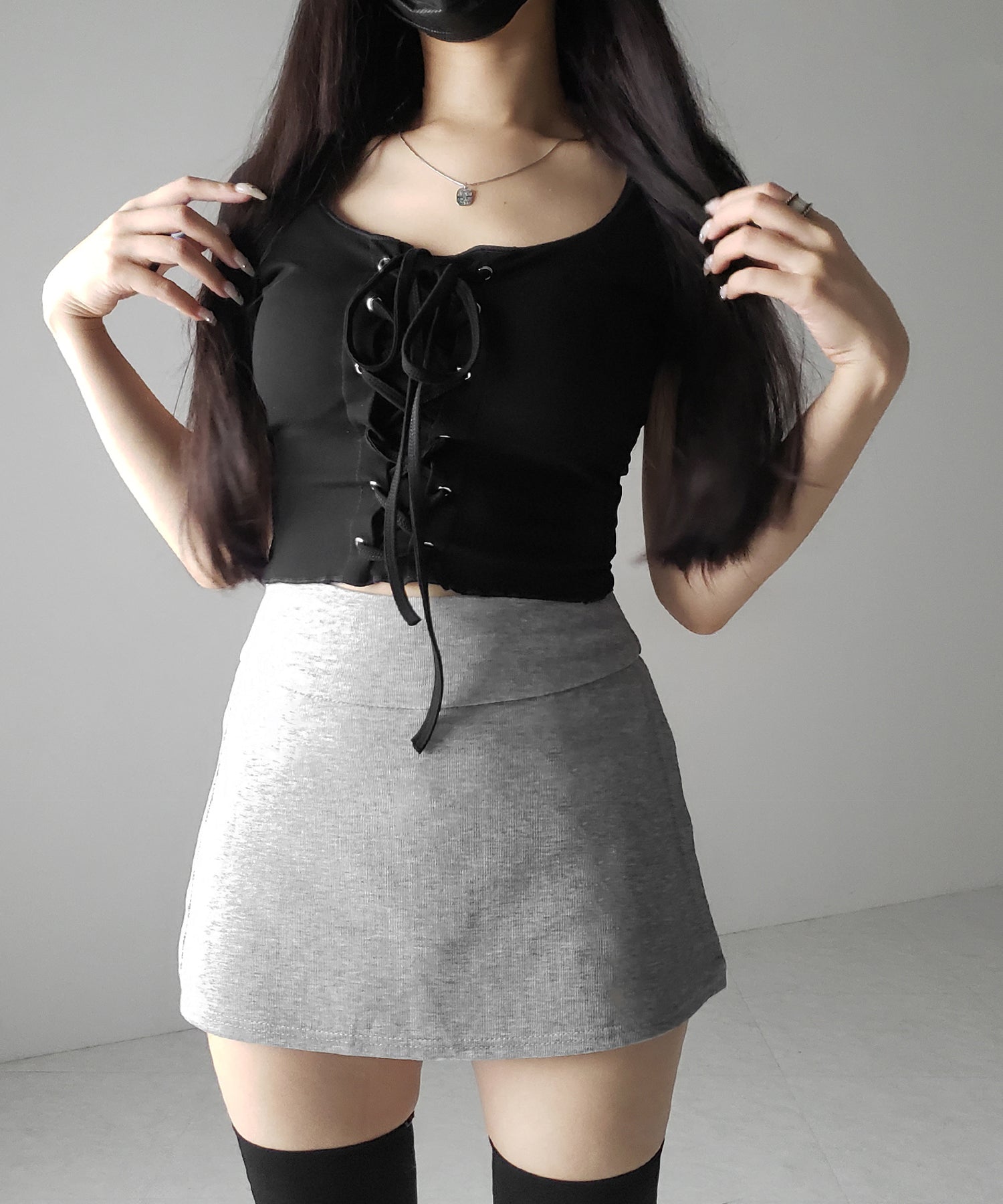 【 2color / 3size 】サイドスリットレイヤードスウェットミニスカパン / side slit layered sweat mini skirt pants
