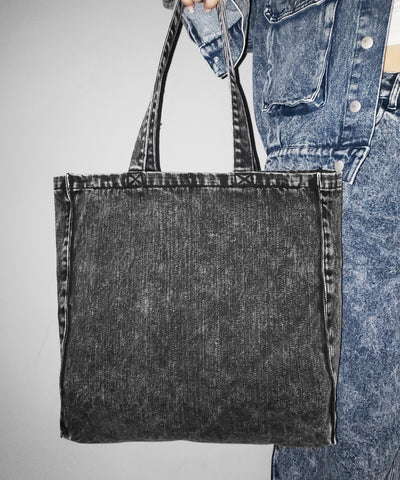ヴィンテージケミカルブリーチビッグスクエアデニムトートバッグ / vintage chemical bleach big square denim tote bag