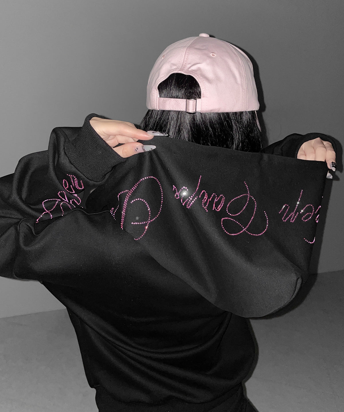 【 セットアップ可能 】ラインストーンロゴダブルジップパーカー / Rhine stone logo double zip hoodie