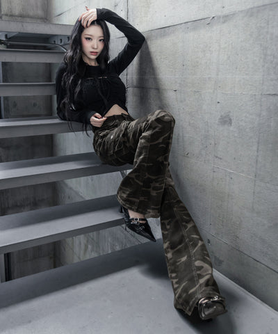 ヴィンテージカモフラストレッチカーゴフレアデニム / vintage camouflage stretch cargo flare denim