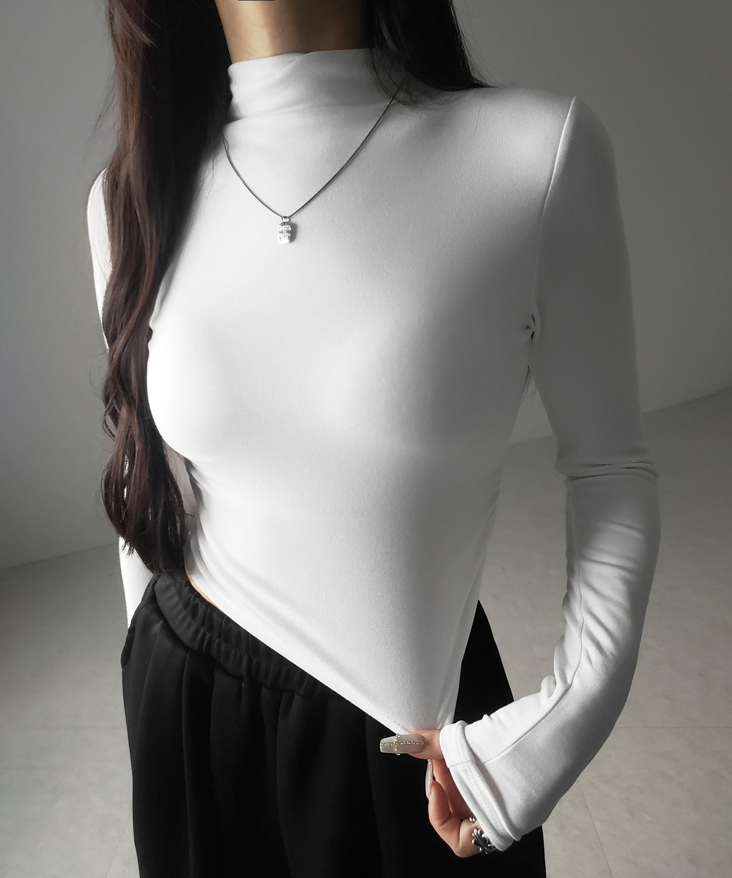 【 カップ付き / 裏起毛 】プチハイネックシャーリングショートカットソートップス