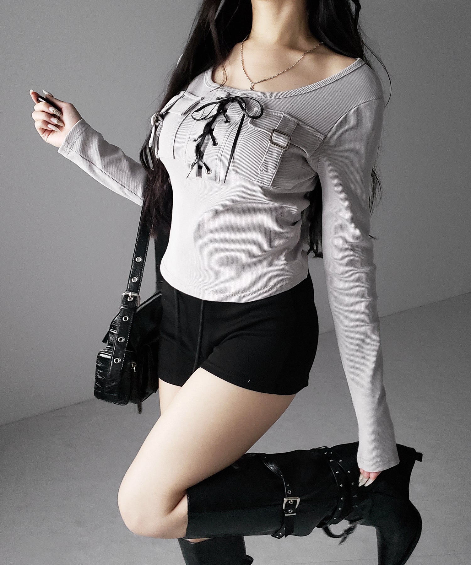 ヴィンテージレースアップアウトポケットスクエアリブロンT / vintage laceup outpocket square lib long slleve T-shirts