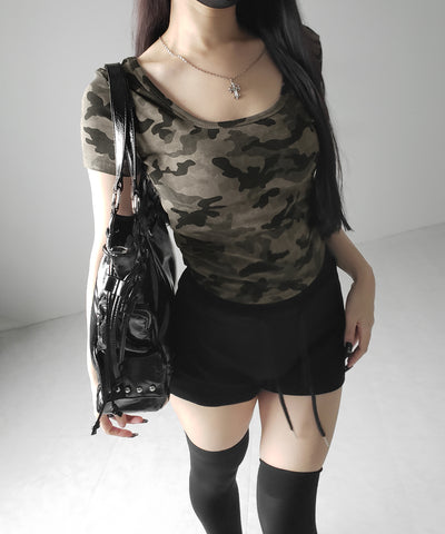 ヴィンテージカモフラスクエアネックショートTシャツ / vintage camouflage square neck short T-shirt