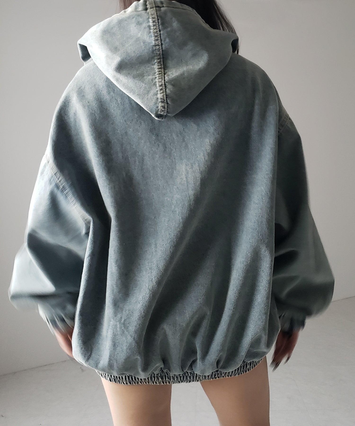 【 2color 】ヴィンテージデニムダブルジップフードブルゾン / vintage denim double zip hoodie blouson