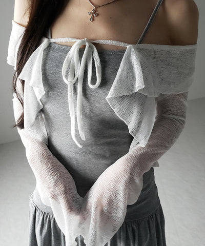 【 2点セット 】フレアキャミワンピ &シアーフリルリボンカーディガン ワンホンセットアップ / flare camisole onepiece & sheer frill ribbon cardigan wanghong SETUP