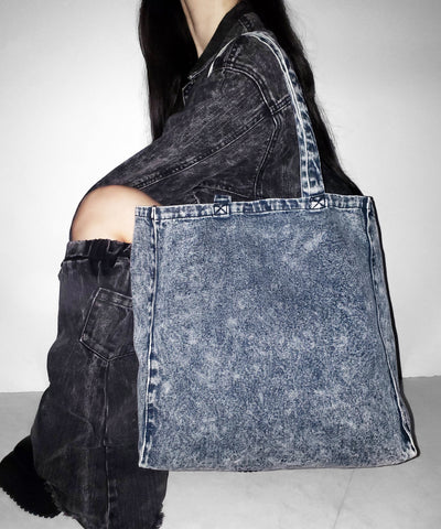 ヴィンテージケミカルブリーチビッグスクエアデニムトートバッグ / vintage chemical bleach big square denim tote bag
