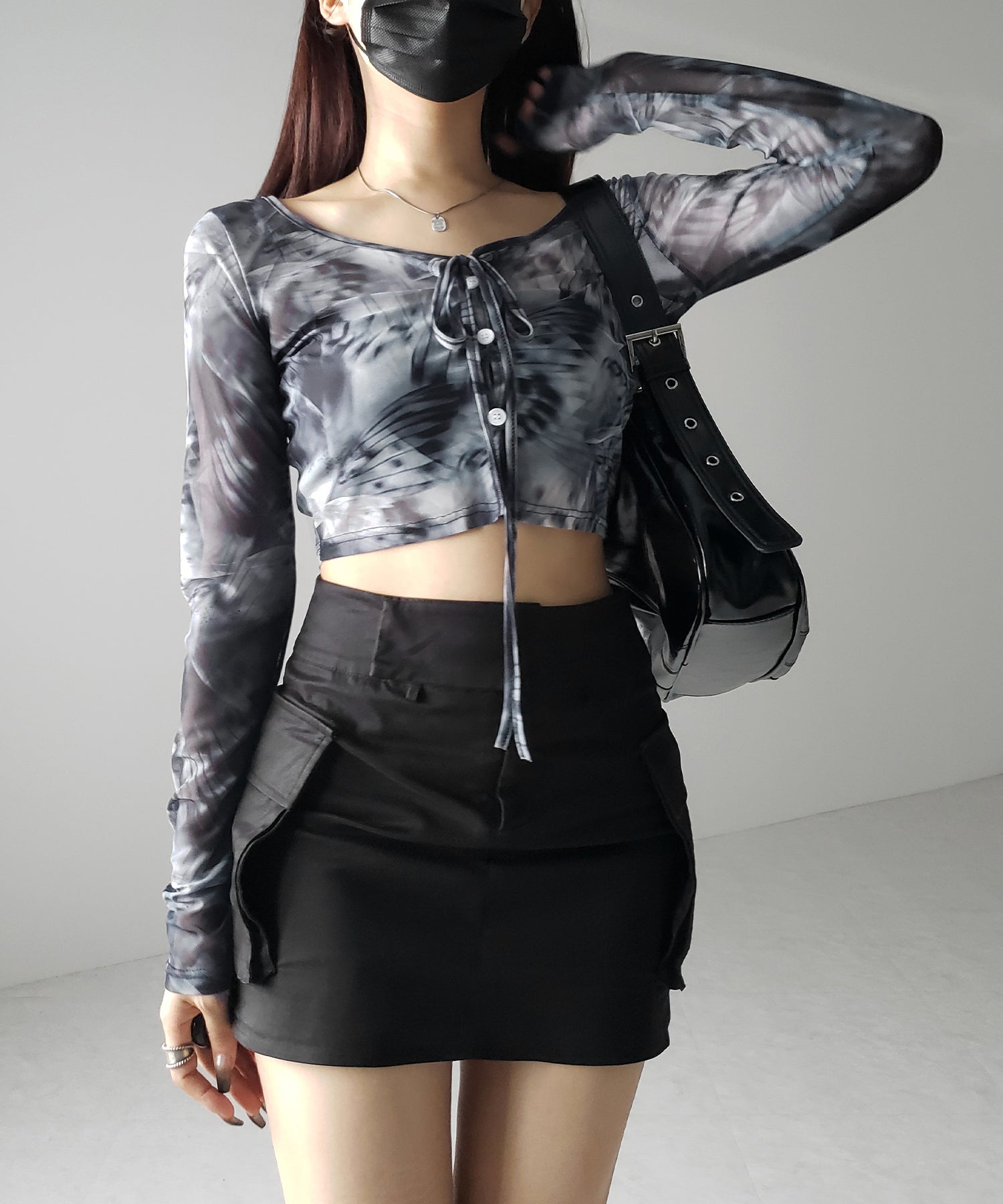 【 3color / 2WAY 】クロスストラップリボンシアーショートカーディガン / cross strap ribbon sheer short cardigan