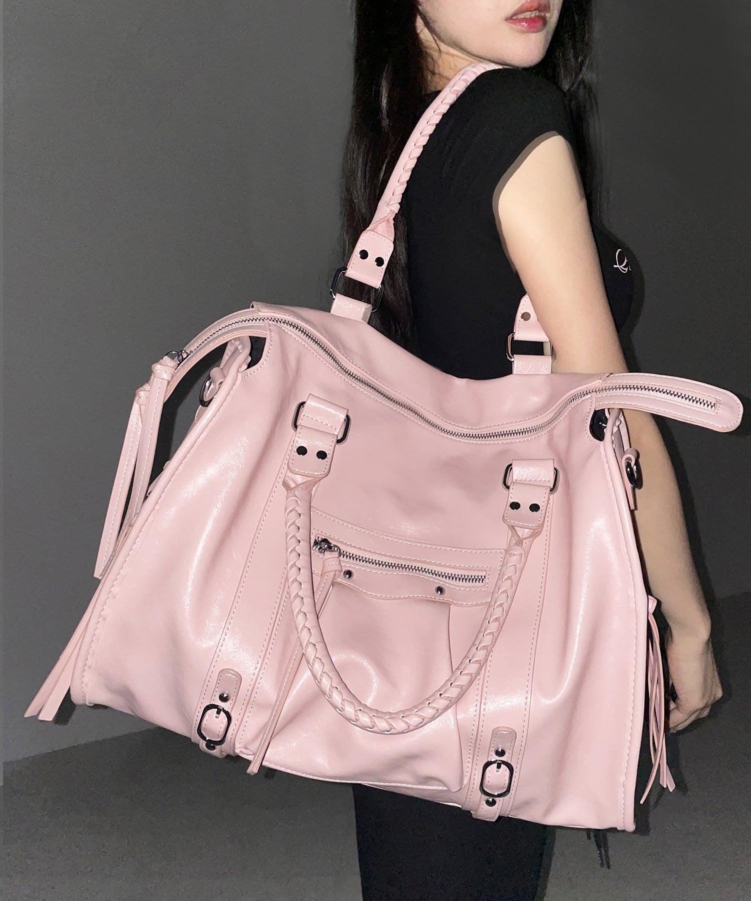 ヴィンテージフェイクレザーボストンエディターズバッグ / vintage fake leather boston editors bag
