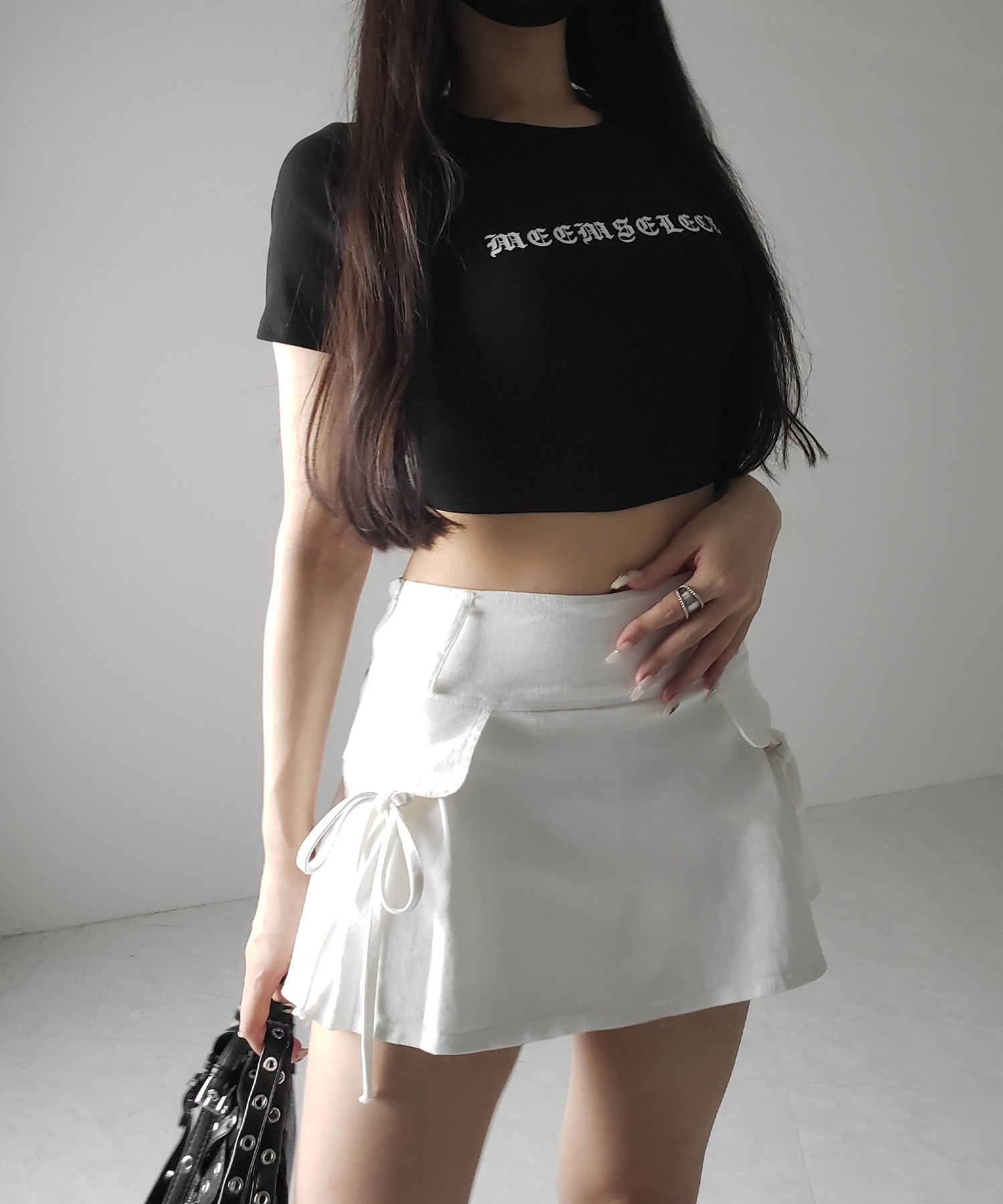 【 2color / 3size 】ヴィンテージライクリボンデニムミニスカパン / vintage like ribbon denim mini skirt pants