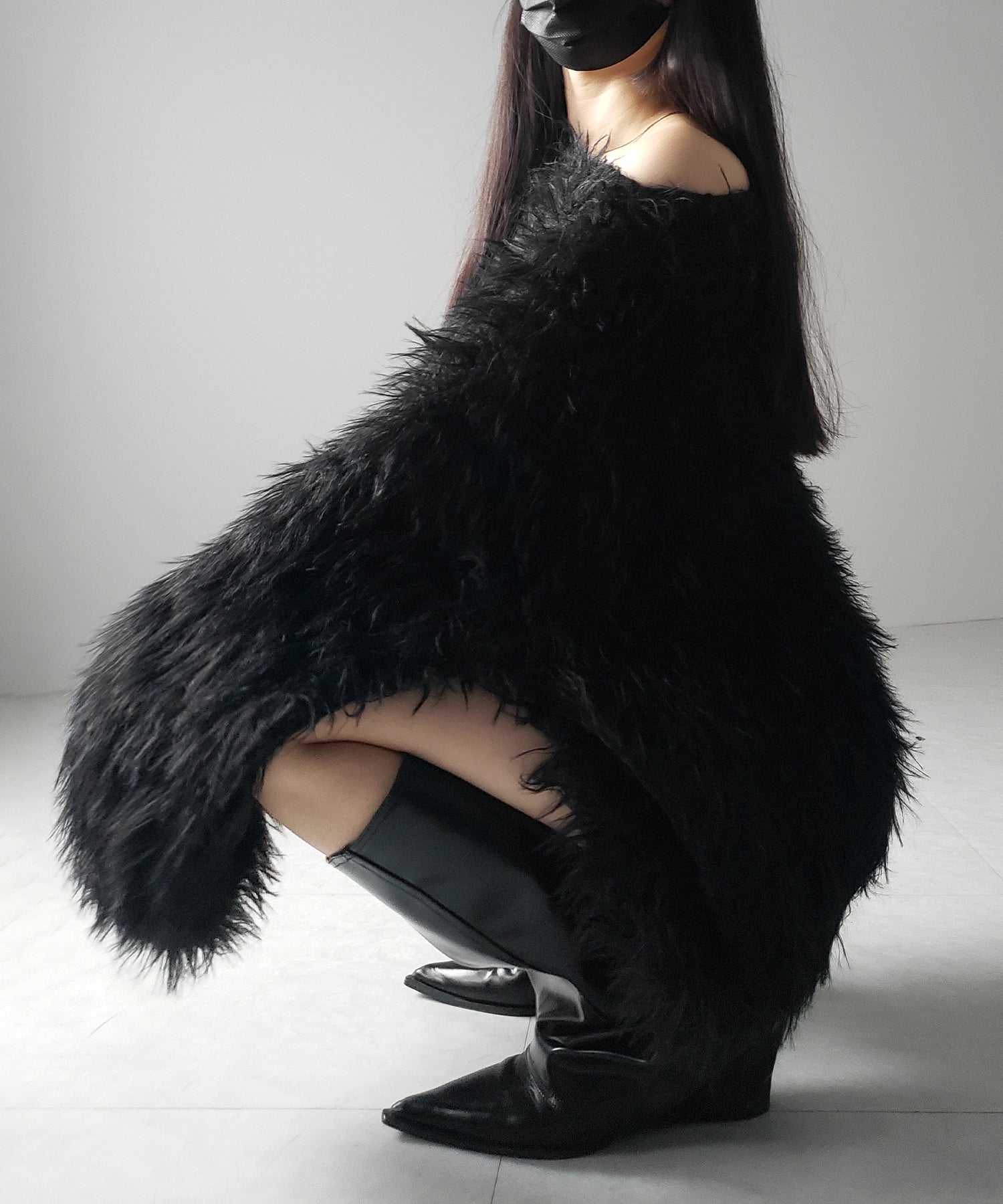 【 3color 】フラッフィーシャギーボリュームニットミニワンピース / fluffy shaggy volume knit mini onepiece