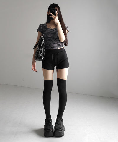 ヴィンテージカモフラスクエアネックショートTシャツ / vintage camouflage square neck short T-shirt