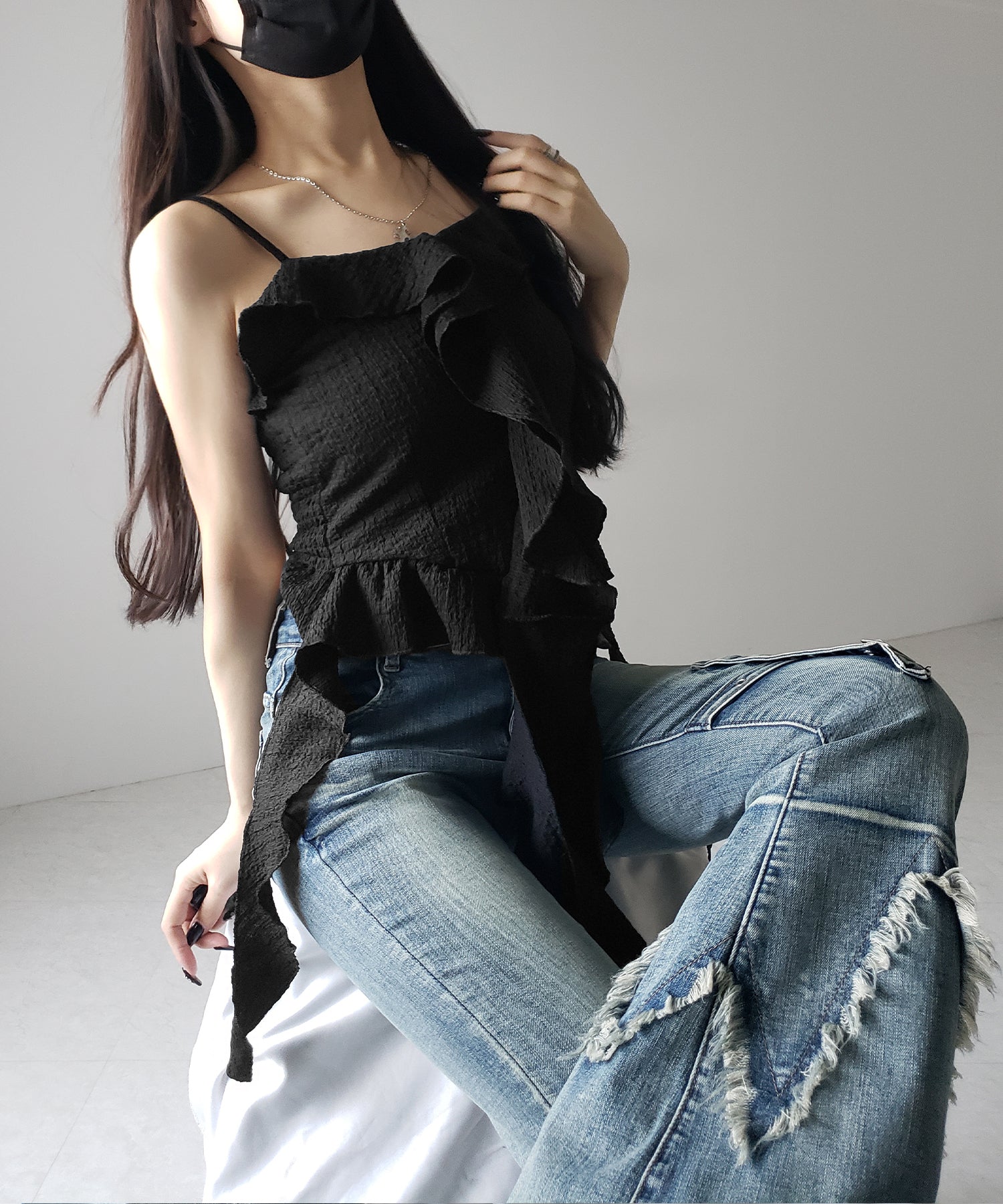 ラッフルフリルレイヤードビスチェキャミソール / ruffle frill layered bustier camisole