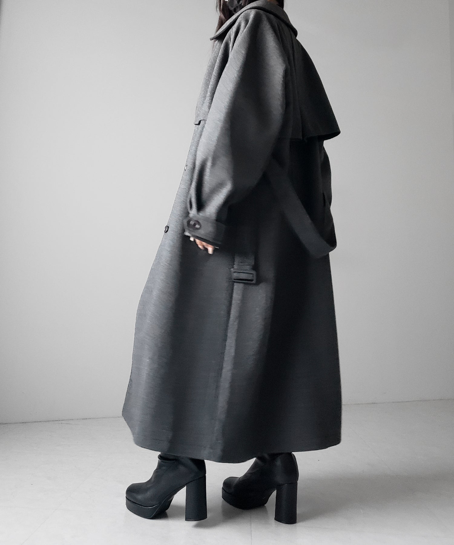 【 ウエストマークベルトSET 】2WAY ステンカラーレディメルトンロングコート / 2WAY soutien collar lady melton long coat